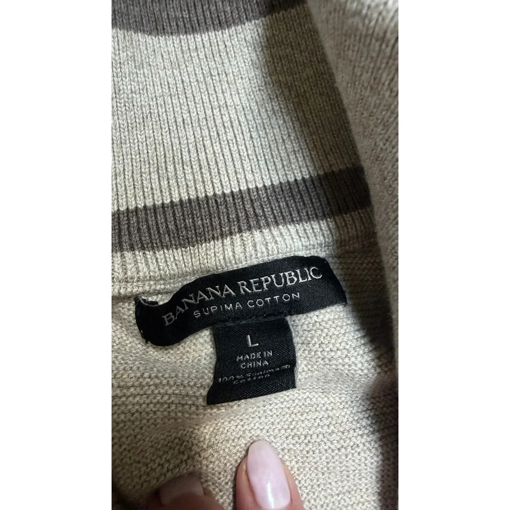 Banana Republic Cardigan Supima Cotton Button Mock Neck Stone Beige Large L Mens